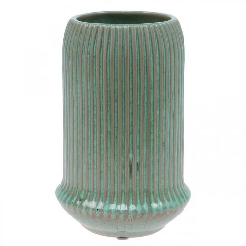 Article Vase en céramique à rainures Vase en céramique vert clair Ø13cm H20cm