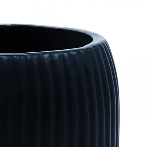 Article Vase en céramique à rainures Vase en céramique noire Ø13cm H20cm