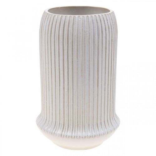 Floristik24 Vase en céramique à rainures Vase en céramique blanche Ø13cm H20cm