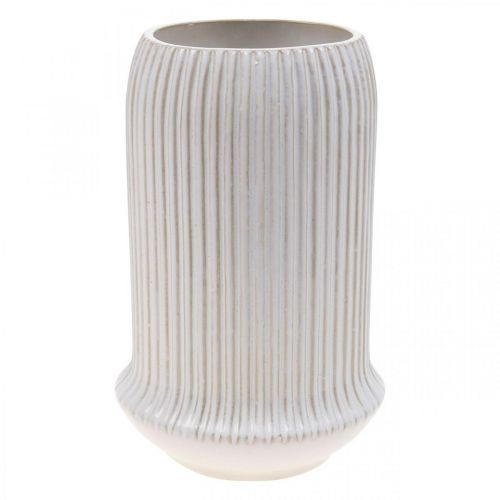 Article Vase en céramique à rainures Vase en céramique blanche Ø13cm H20cm