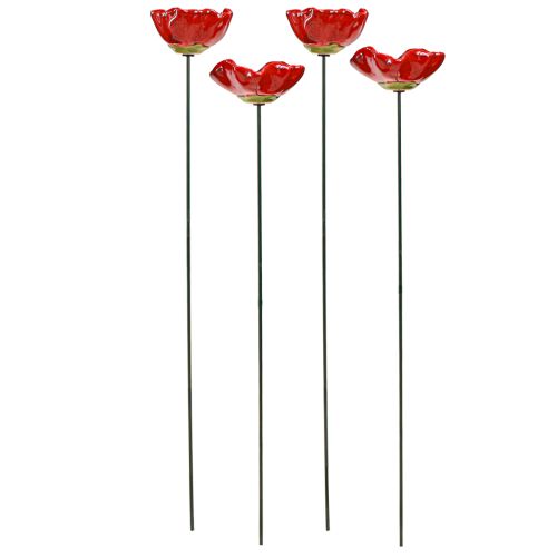 Floristik24 Fleurs en céramique coquelicot bouchon de fleur décoratif rouge 6,5 cm 4 pcs
