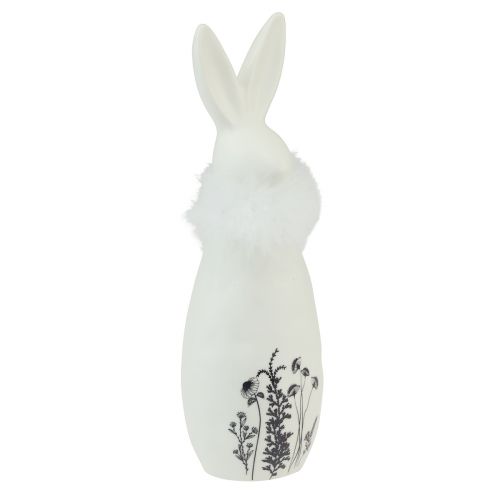 Article Lapin en céramique lapins blancs plumes décoratives fleurs Ø6cm H20.5cm