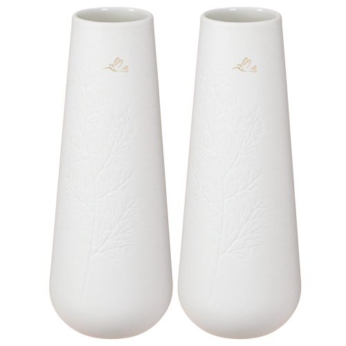 Article Vase en céramique blanc Déco oiseau Ø6,5cm H19cm 2pcs