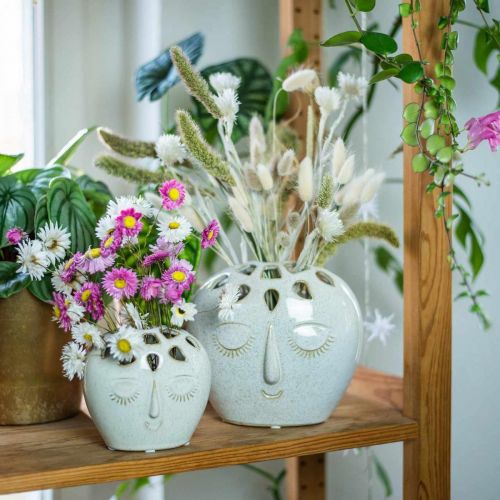 Floristik24 Vase en céramique avec crème pour le visage, beige H13cm aspect faïence 1 pièce