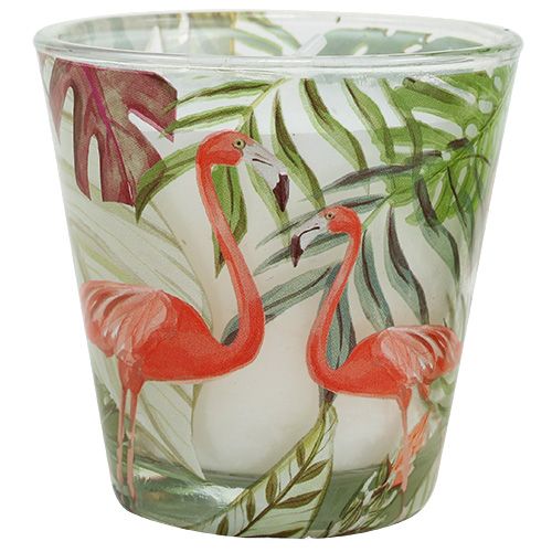 Floristik24 Bougie en verre motif tropical Ø6,5cm H6,5cm 2pcs