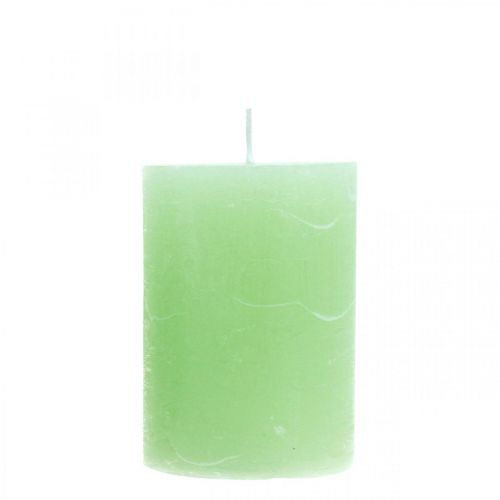 Article Bougies pilier colorées vert clair 70 × 100mm 4pcs