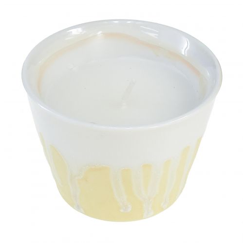 Bougie citronnelle en pot céramique jaune crème Ø8,5cm