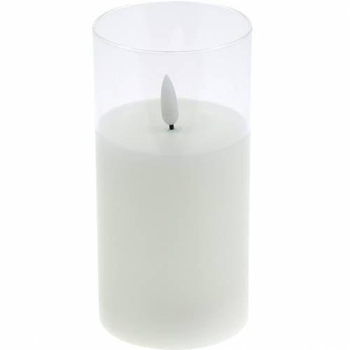 Article Bougie LED en verre cire véritable blanc Ø7.5cm H10cm