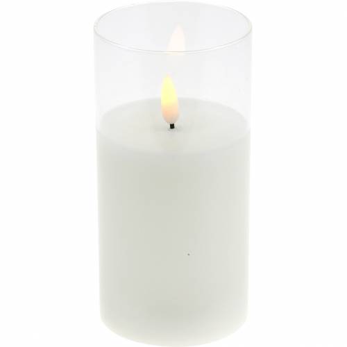 Floristik24 Bougie LED en verre cire véritable blanc Ø7.5cm H10cm