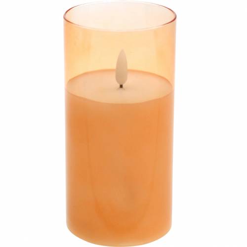 Article Bougie LED dans un verre cire véritable orange Ø7.5cm H10cm