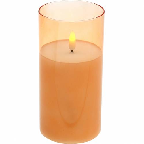 Floristik24 Bougie LED dans un verre cire véritable orange Ø7.5cm H10cm