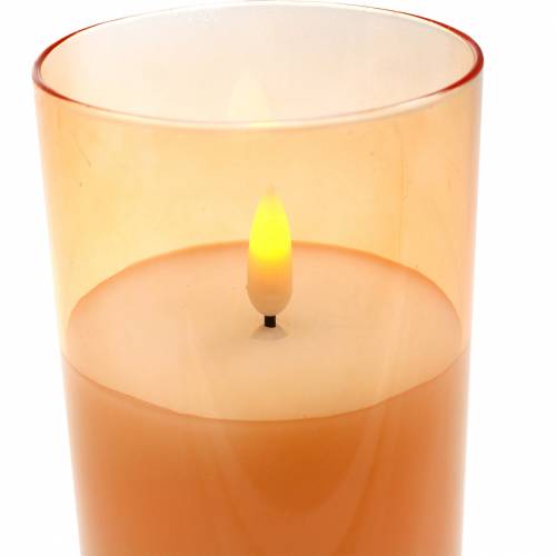 Floristik24 Bougie LED dans un verre cire véritable orange Ø7.5cm H10cm