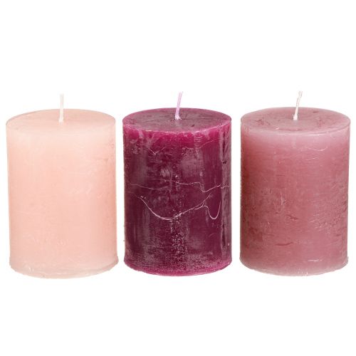 Bougies Bougies Pilier Baies Roses 3 Couleurs 60x80mm 12 pcs