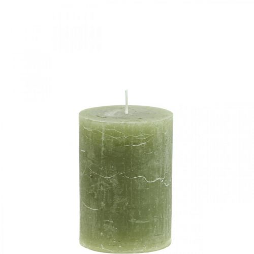 Article Bougies de couleur unie bougies pilier vert olive 70×100mm 4 pcs
