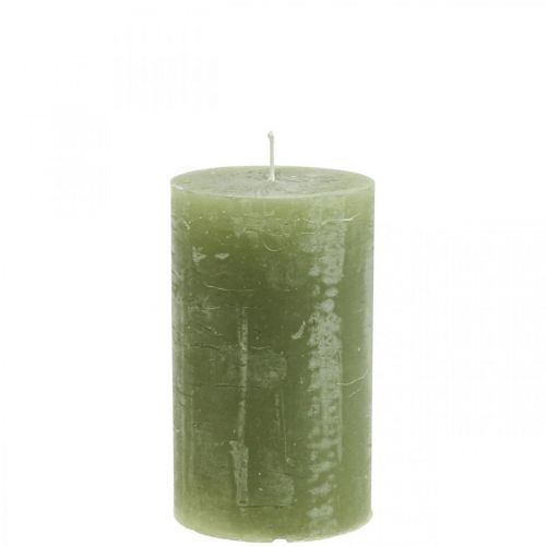 Article Bougies colorées unies bougies pilier vert olive 70×120mm 4pcs