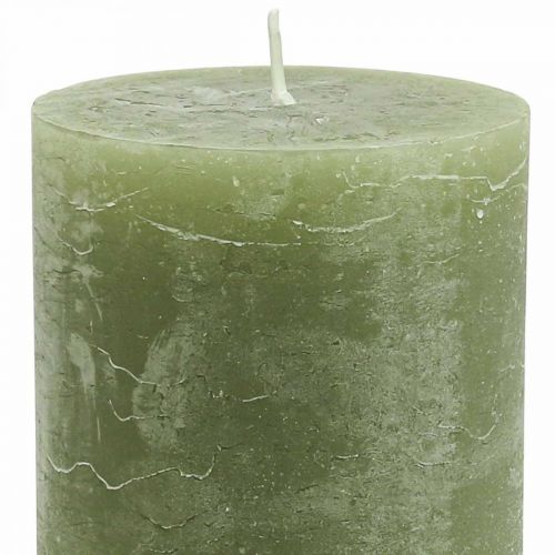 Article Bougies de couleur unie bougies pilier vert olive 85×120mm 2pcs