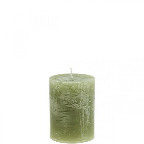 Article Bougies de couleur unie bougies pilier vert olive 60×80mm 4 pcs