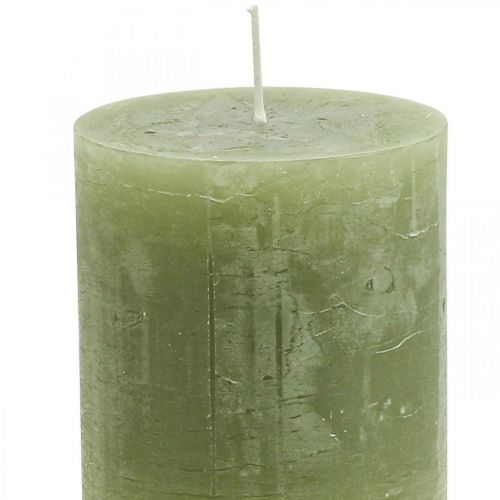 Article Bougies colorées unies bougies pilier vert olive 70×80mm 4pcs