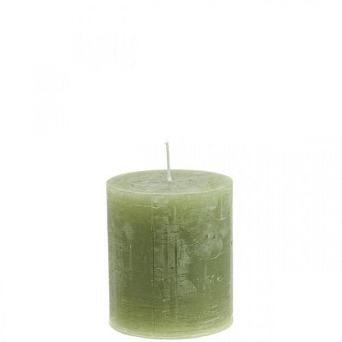 Floristik24 Bougies de couleur unie bougies pilier vert olive 70×80mm 4 pcs