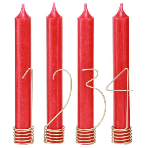 Décoration de bougies chiffres de l&#39;Avent 1-4 métal doré mat H10cm 4 pcs