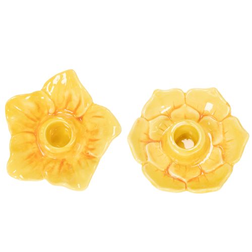 Article Bougeoirs coniques en céramique, forme de fleur décorative pour une décoration de table élégante, 11 cm, lot de 2
