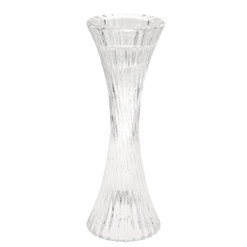 Article Bougeoir verre transparent bâton bougeoir rainures H20cm 2 pièces