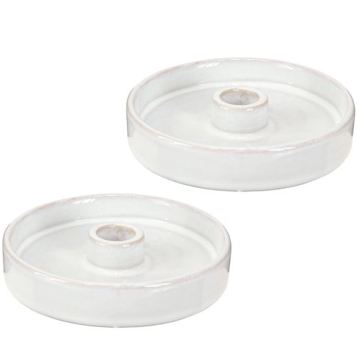 Article Bougeoir céramique Blanc Bougies chandelles Ø13cm 2pcs