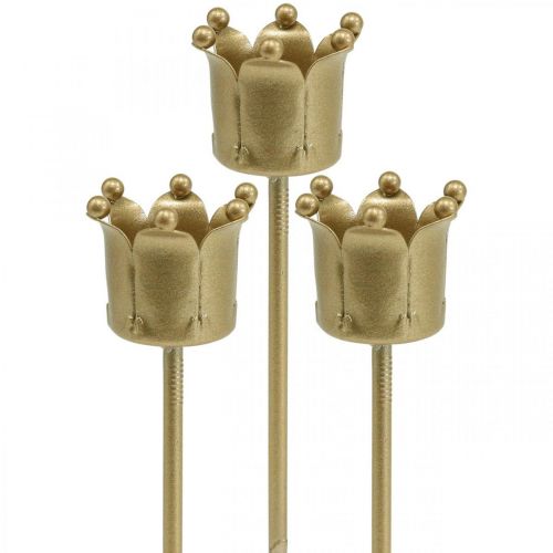 Article Bougeoir couronne doré, bougeoir bâton métal 4 pcs