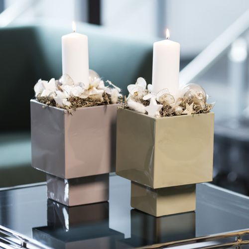Pot décoratif carré en métal gris avec socle intégré 22 cm | Floristik24.fr