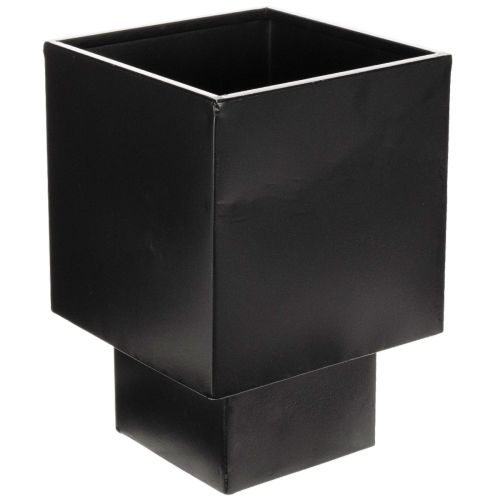 Poterie cube moderne en métal noir avec socle, 22 cm