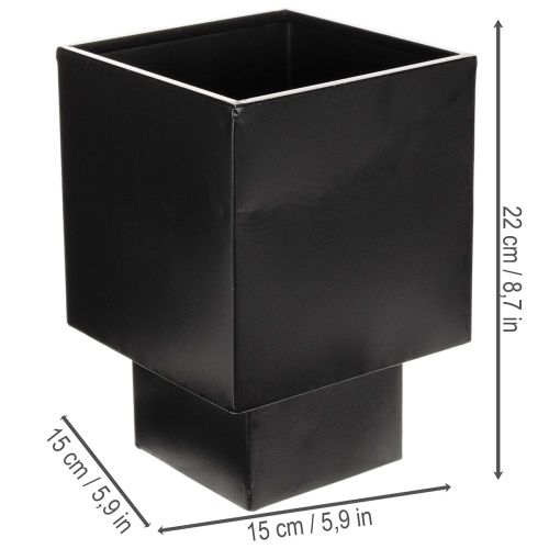 Poterie cube moderne en métal noir avec socle, 22 cm | Floristik24.fr
