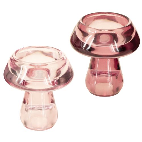 Bougeoir champignon photophore verre baie Ø6,5cm H7cm 2pcs