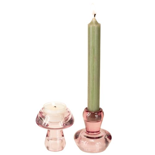 Floristik24 Bougeoir champignon photophore verre baie Ø6,5cm H7cm 2pcs
