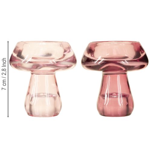 Floristik24 Bougeoir champignon photophore verre baie Ø6,5cm H7cm 2pcs