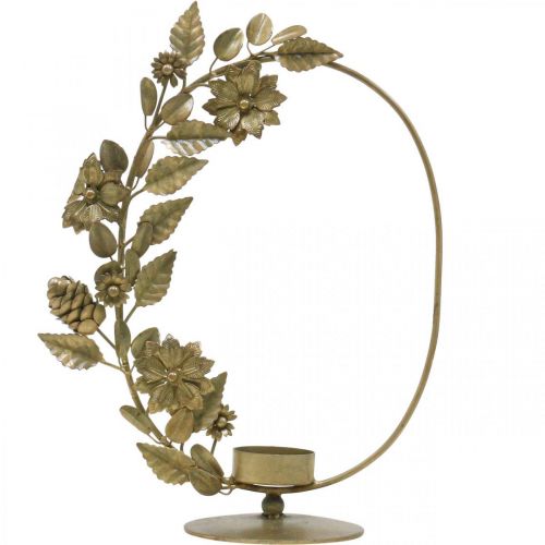 Article Photophore doré déco boucle fleurs cônes H29,5cm