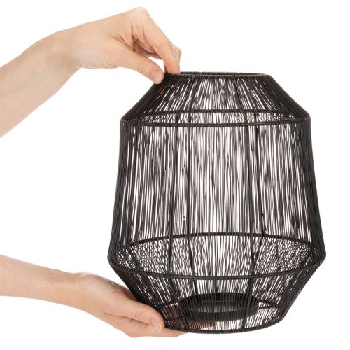 Bougeoir noir, lanterne décorative, panier en fil de fer, Ø 24 cm, H 28 cm | Floristik24.fr