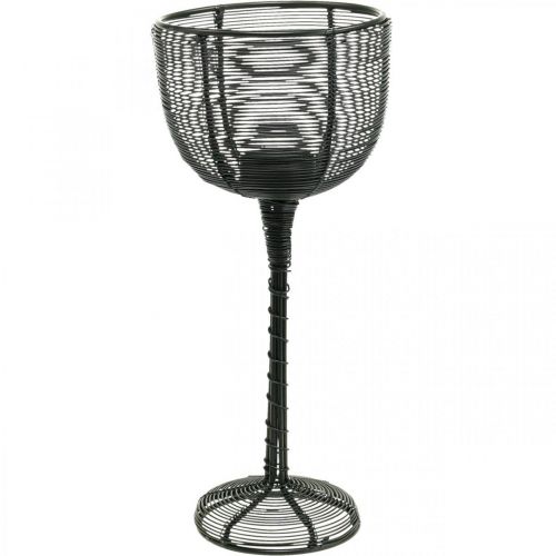 Floristik24 Photophore métal noir verre à vin décoratif Ø10cm H26.5cm