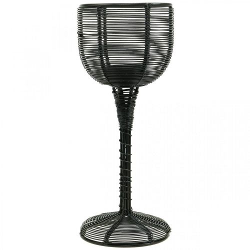Article Photophore métal noir décoratif verre à vin Ø13cm H31.5cm