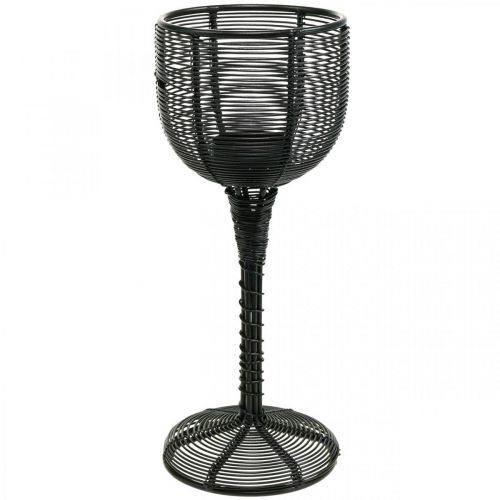 Article Photophore métal noir décoratif verre à vin Ø13cm H31.5cm