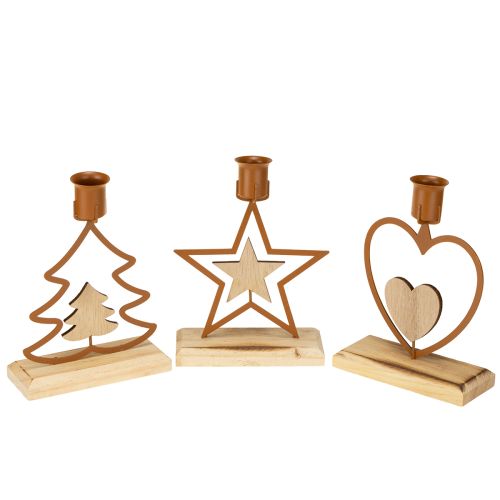 Article Chandelier bougies étoile coeur sapin marron H16,5cm assorties 3pcs