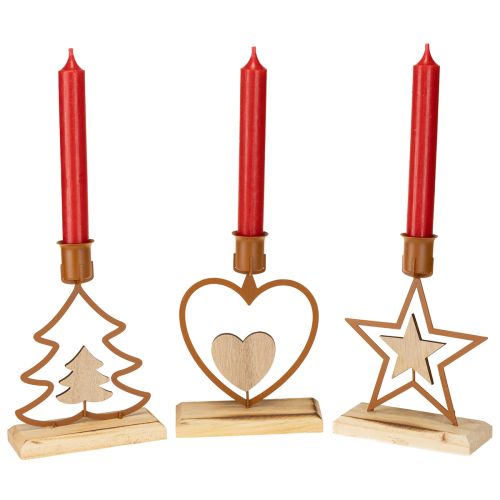 Article Chandelier bougies étoile coeur sapin marron H16,5cm assorties 3pcs