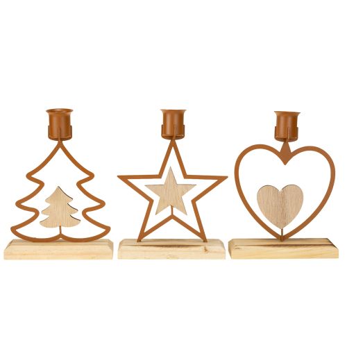 Article Chandelier bougies étoile coeur sapin marron H16,5cm assorties 3pcs