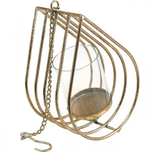 Article Lanterne suspendue photophore métal goutte d&#39;or H22,5cm