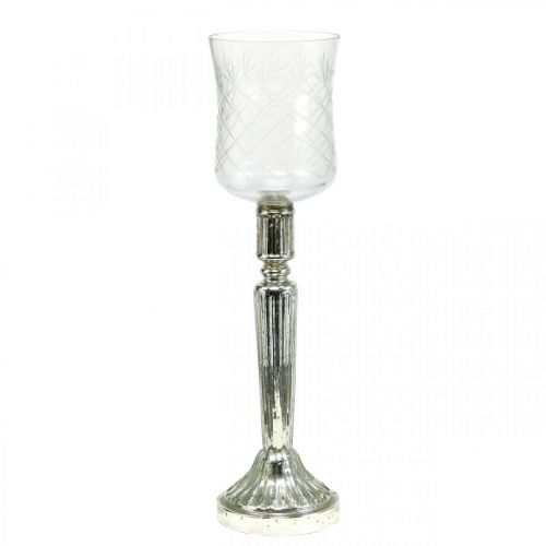 Floristik24 Lanterne Bougeoir en Verre Aspect Antique Argent Ø11.5cm H42.5cm