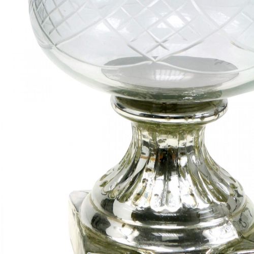 Floristik24 Lanterne verre avec socle aspect antique argent Ø17cm H31.5cm