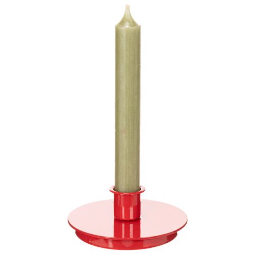 Bougeoir compact en métal rouge pour bougies fines 10 cm - Lot de 2 | Floristik24.fr
