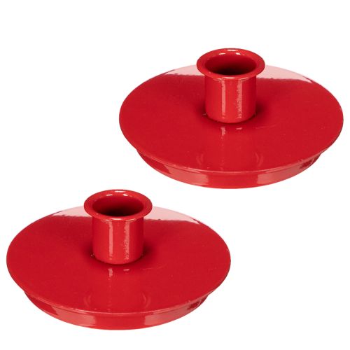 Bougeoir compact en métal rouge pour bougies fines 10 cm - Lot de 2 | Floristik24.fr
