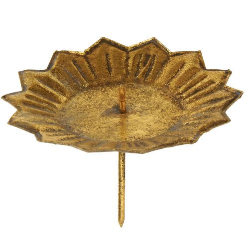 Article Bougeoir enfichable doré aspect antique pour bougies piliers Ø11cm 4pcs