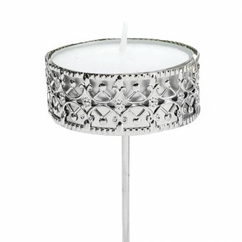 Floristik24 Bougeoir filigrane à brancher argent Ø6,4cm H12,5cm 4 pièces aspect antique