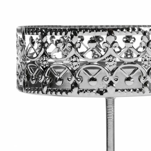 Floristik24 Bougeoirs floraux à brancher en argent Ø7,4cm H12,5cm aspect antique 4 pcs
